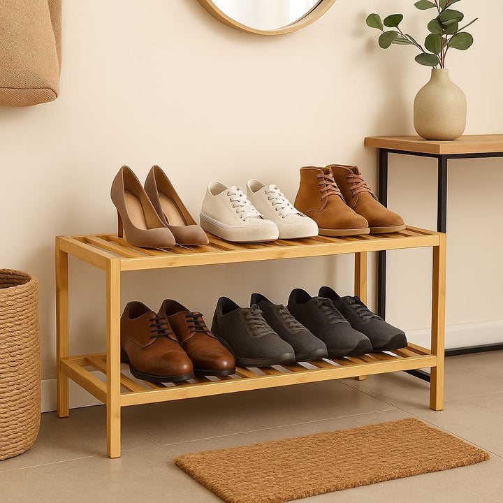 hausleben Bambus Schuhregal, 2 Ebenen, 70x28x33 cm, Naturholz Standregal | Platzsparendes Design, Le