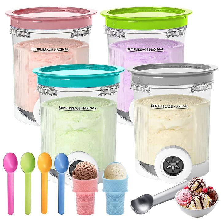 NAVESO 4 Stück Ersatz für Ninja Creami Deluxe Behälter, 500ML Eisbehälter für Ninja Creami NC700 NC7