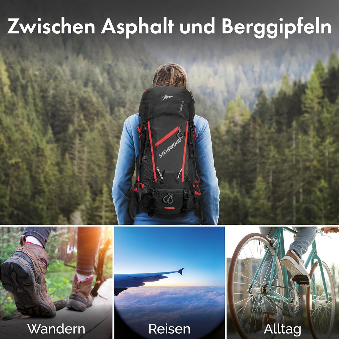 Steinwood Wanderrucksack Herren & Damen 35L - Outdoor-Rucksack, Reiserucksack, Tagesrucksack wassera