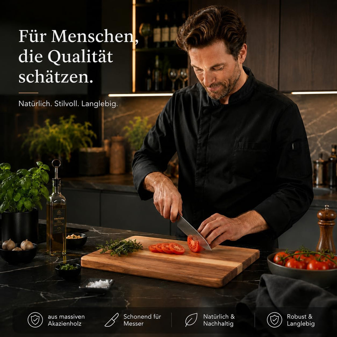 Premium Schneidebrett aus Akazienholz mit Saftrille - PERSONALISIERBAR - 40 x 30 x 3 cm - Hochwertig