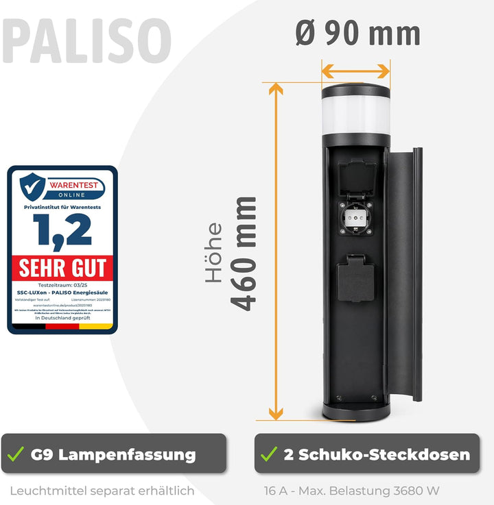 SSC-LUXon PALISO Design Lichtsäule Garten mit 2x Steckdosen für Aussen - Aussenstehlampe Pollerleuch