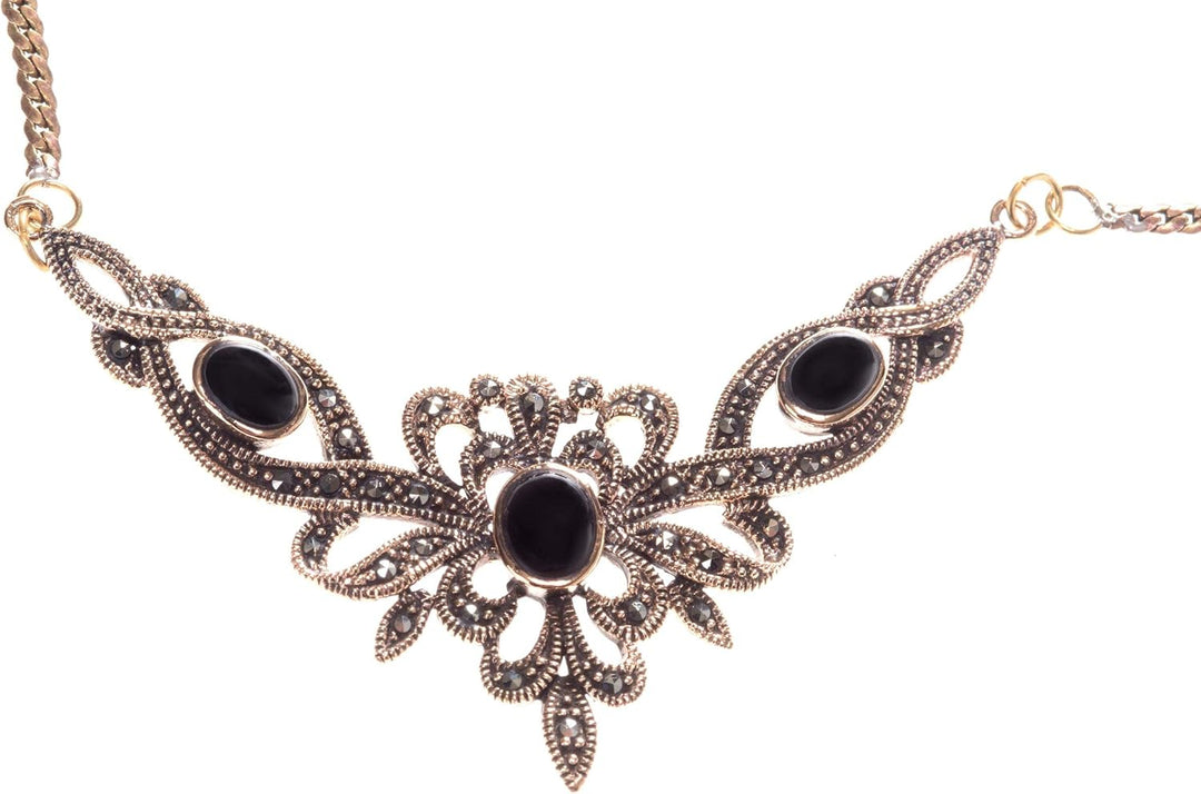 Windalf Mittelalterliches Collier ALADRIA 47 cm Gothic Schmuck Trachtenschmuck mit Onyx Edle Bronze