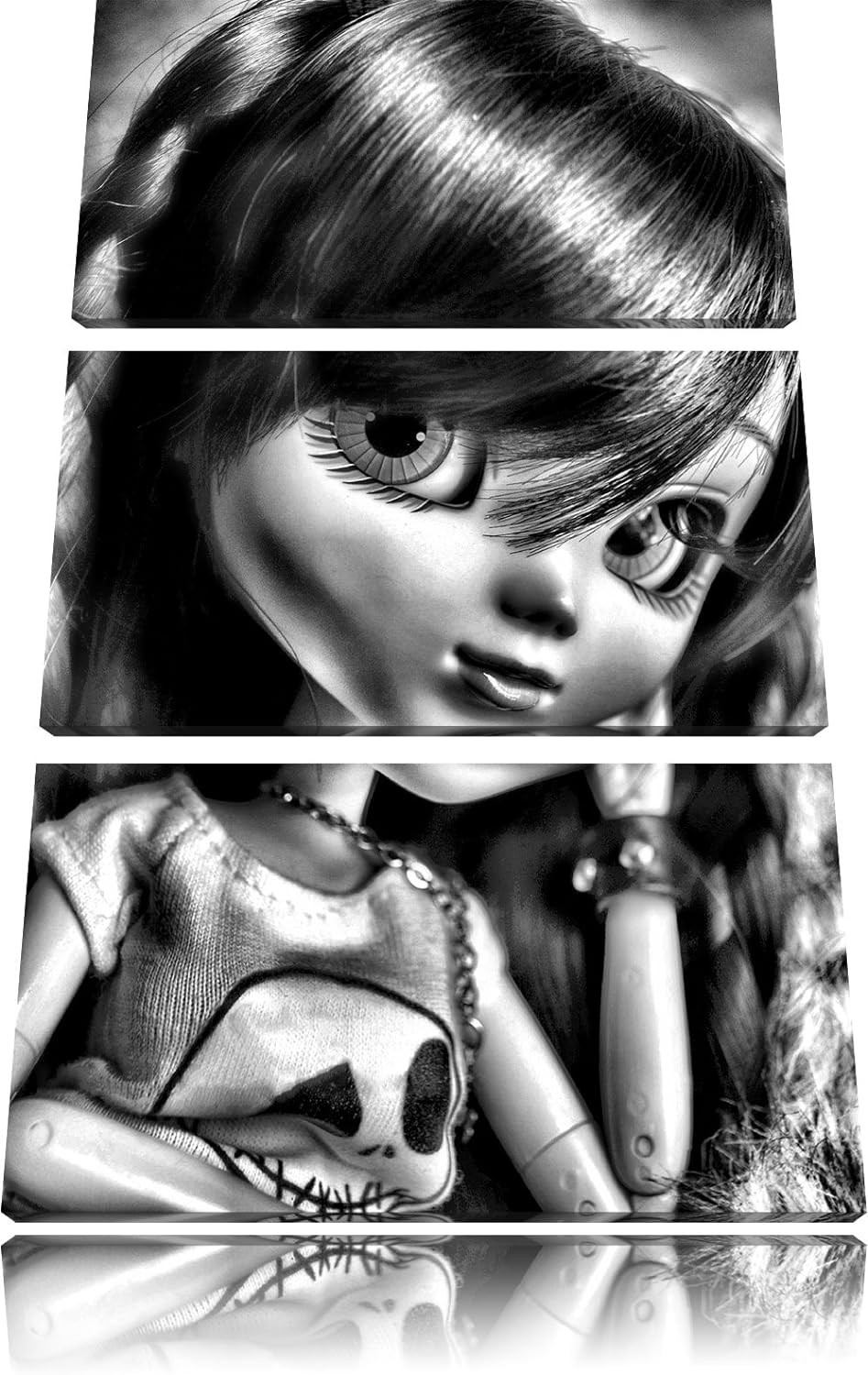 Pixxprint Pullip-Püppchen Scarlett als Leinwandbild/Grösse: 3 Teilig (120x80) cm/Wandbild/Kunstdruck