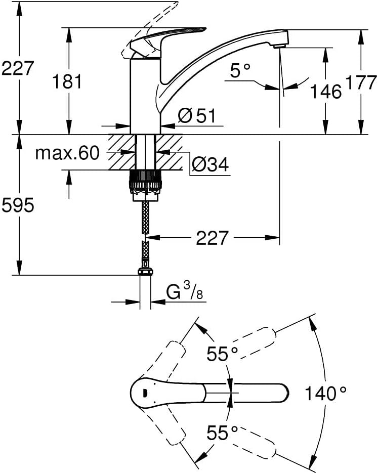 GROHE Eurosmart Einhand-Spueltischbatterie, 1/2