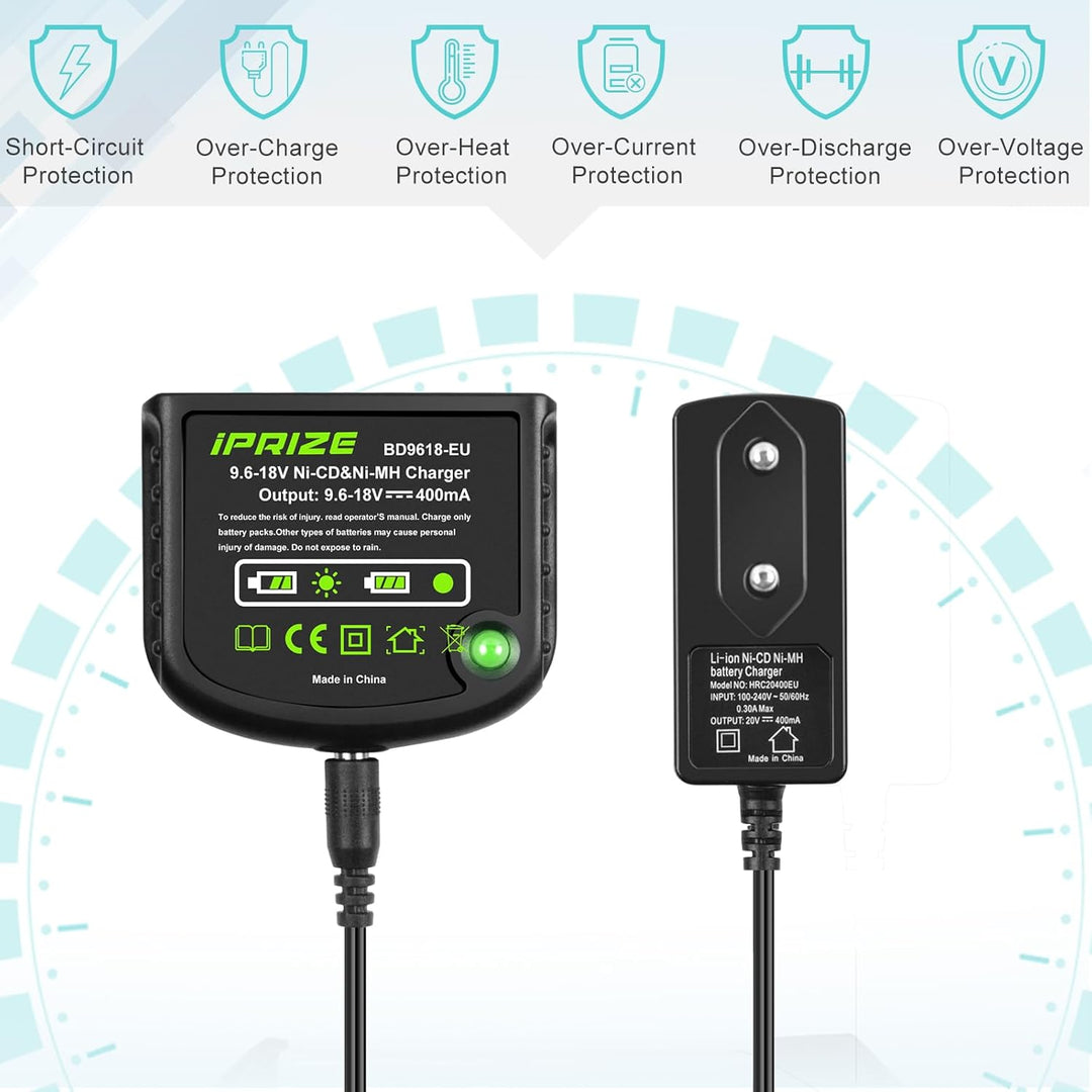 9.6V-18V Ladegerät NI-MH/NI-CD Kompatibel für Black & Decker 9.6V 12V 14.4V 18V Akku, für HPB12 HPB1