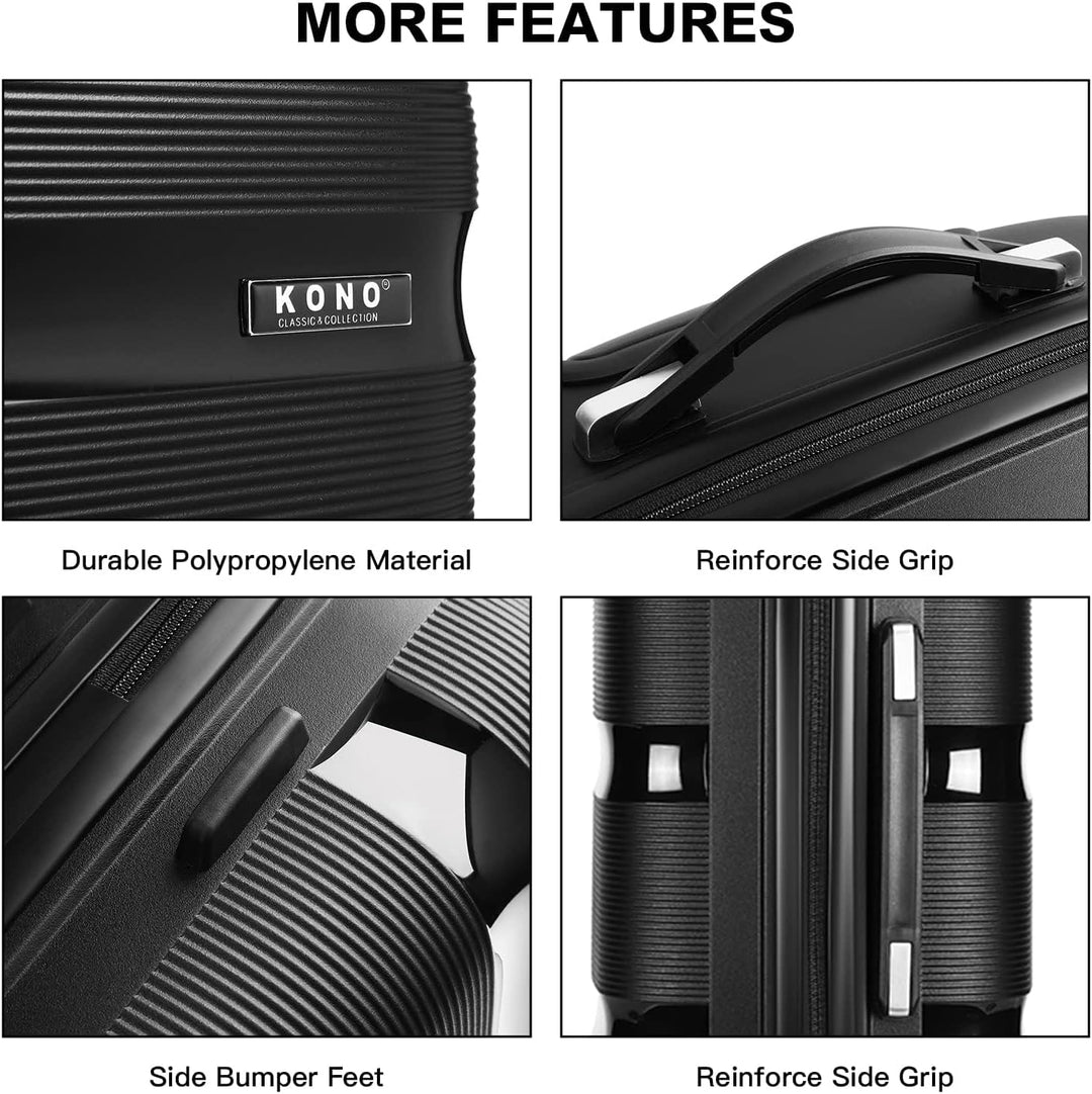 KONO Koffer Trolleys Reisekoffer mit TSA Schloss L (65cm Mittelgross Koffer) Schwarz, L (65cm Mittel