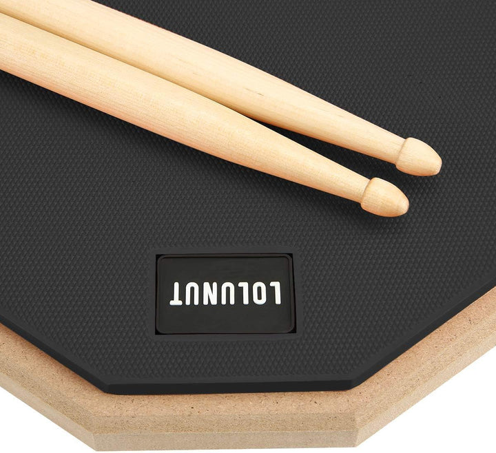 Dumb Drum Practice Pad, 2-seitig leises Übungspad, weicher Gummi, Holzsockel, mit Massivholz-Drumsti