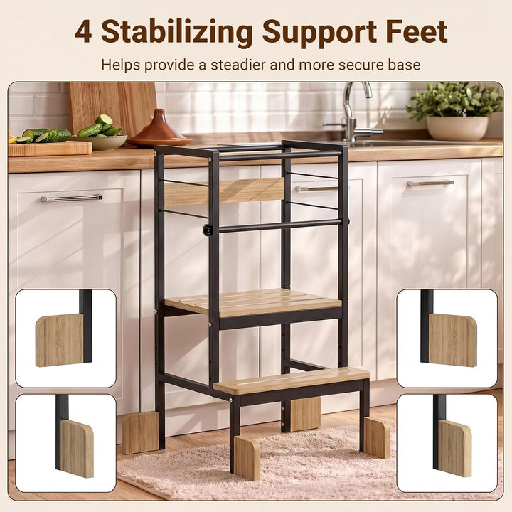COSYLAND Lernturm ab 1 Jahr Montessori Learning Tower Stahl Stabil, Schwarz | Stabiler Toddler Tower
