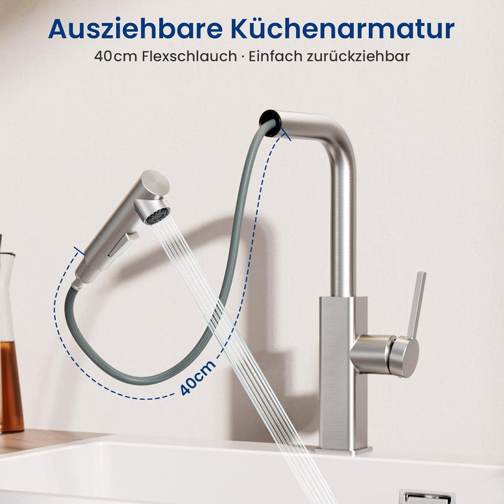 CECIPA Küchenarmatur Ausziehbar, Spültischarmatur mit Brause, Wasserhahn Küche Ausziehbar 2 Wasserst