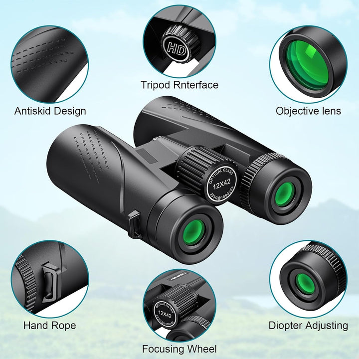 Fernglas 12x42 HD Ferngläser, Binoculars for Adults, Waterproof Bird Watching Binoculars with BaK-4