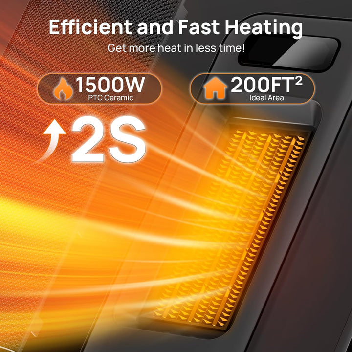 Energiesparender Heizlüfter, 1500W Tragbare PTC Keramik Heizlüfter Leise, 70° Oszillierwaend, 12-Std