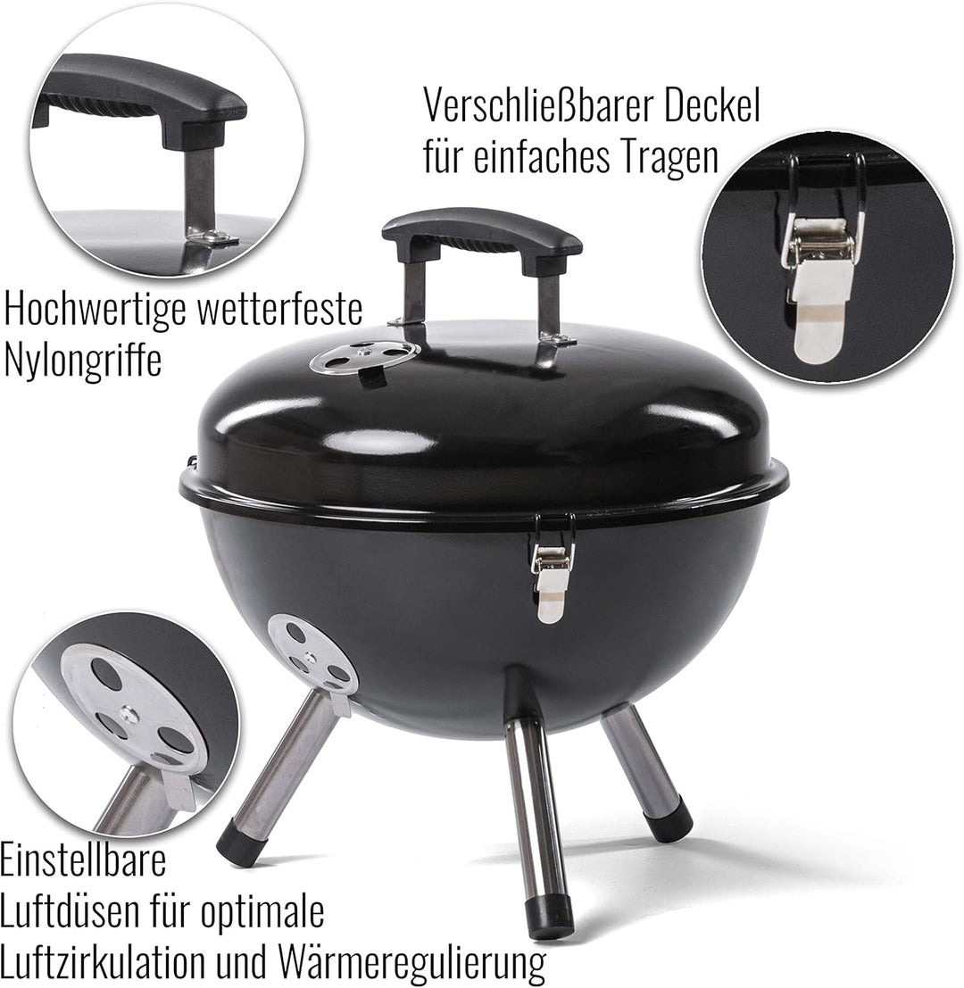 Rosmarino BBQ Kettle Holzkohlegrill (Ø 36 cm) - Tragbarer Stahlgrill für Draussen mit Deckel und Ver