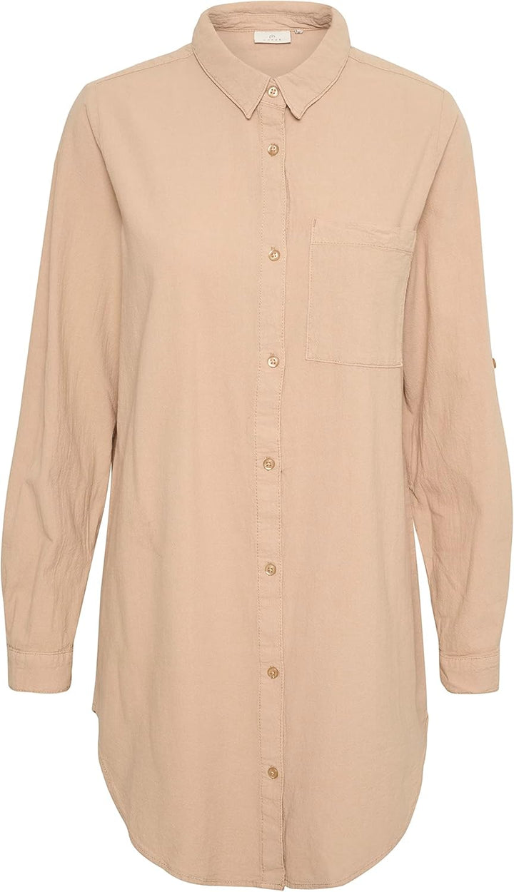 KAFFE KAnaya Shirt Tunic Damen Hemd Langarm Kragen Lang Casual Hemdbluse 34 Classic Sand, 34 Classic