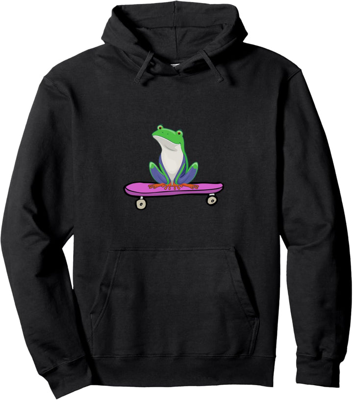 Niedlicher Frosch auf Skateboard Pullover Hoodie