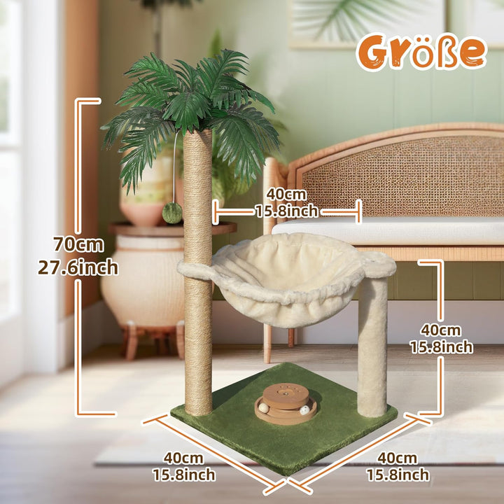 Fantasreen Katze Kratzbaum 70cm Kleiner Kratzbaum Turm mit Hängematte, Katzenspielzeug aus Holz inte
