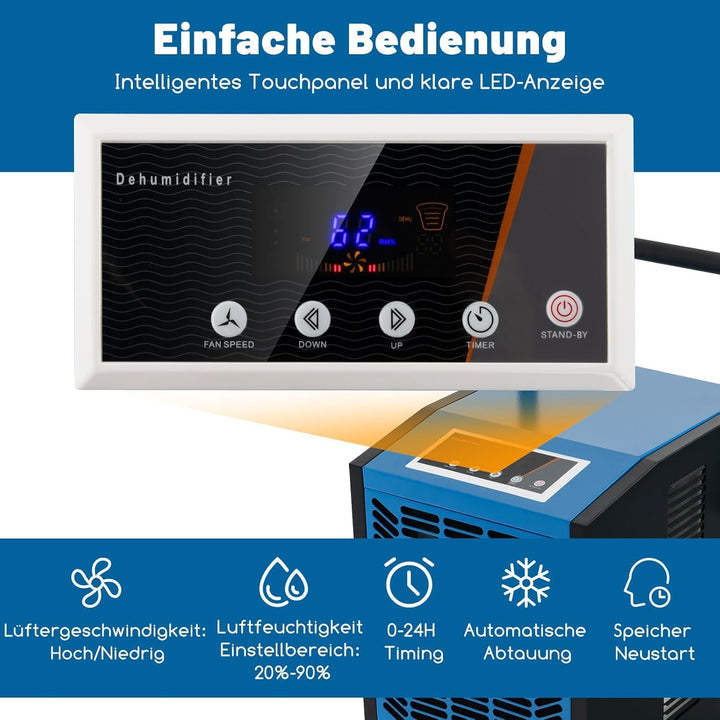 FANTASK Luftentfeuchter mit 4 Rädern, Bautrockner 66 L/Tag mit Pumpe &amp; Ablaufschlauch, Industrie Tro