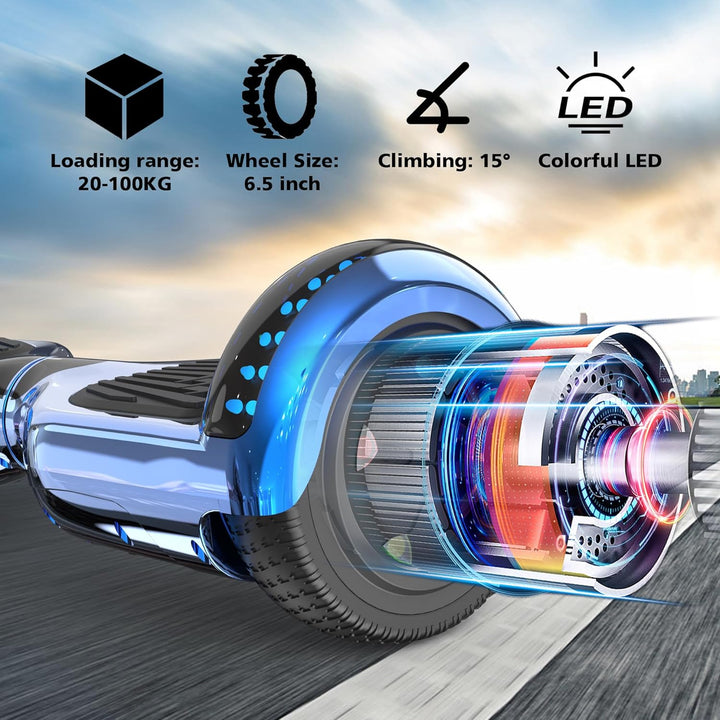 GeekMe Hoverboards 6.5”Zweimotoren 2-Rad-Hoverboards Hoverboards mit LED-Leuchten Bluetooth blue col