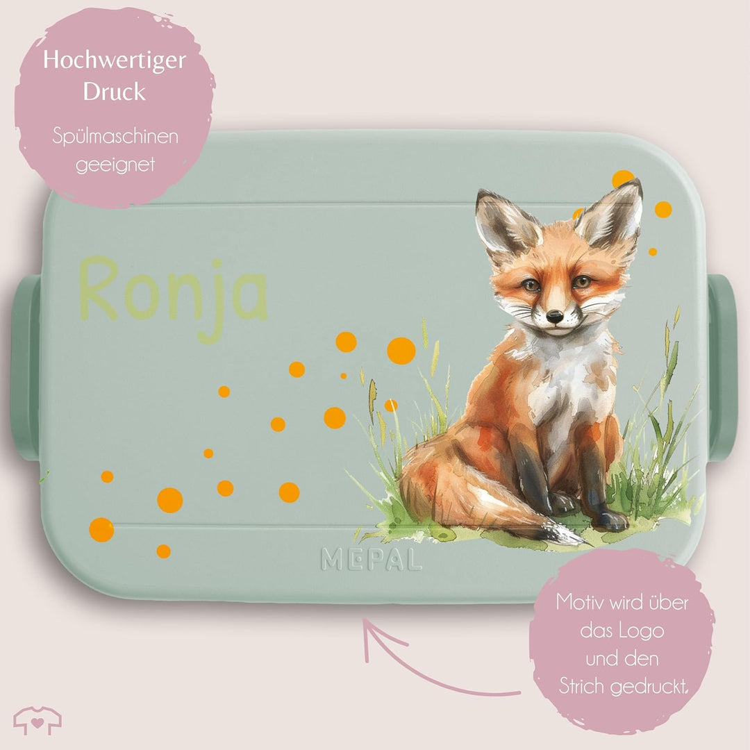 Kinder Bento Box Midi Mepal Bentobox - Fuchs - Personalisierbare Brotdose mit Fuchsmotiv | Lunchbox
