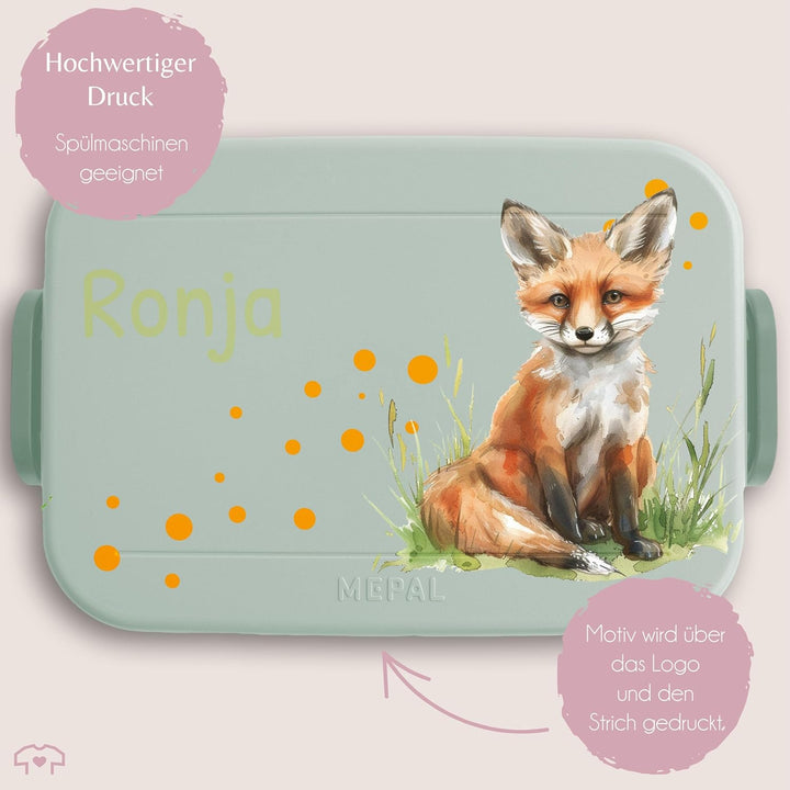 Kinder Bento Box Midi Mepal Bentobox - Fuchs - Personalisierbare Brotdose mit Fuchsmotiv | Lunchbox