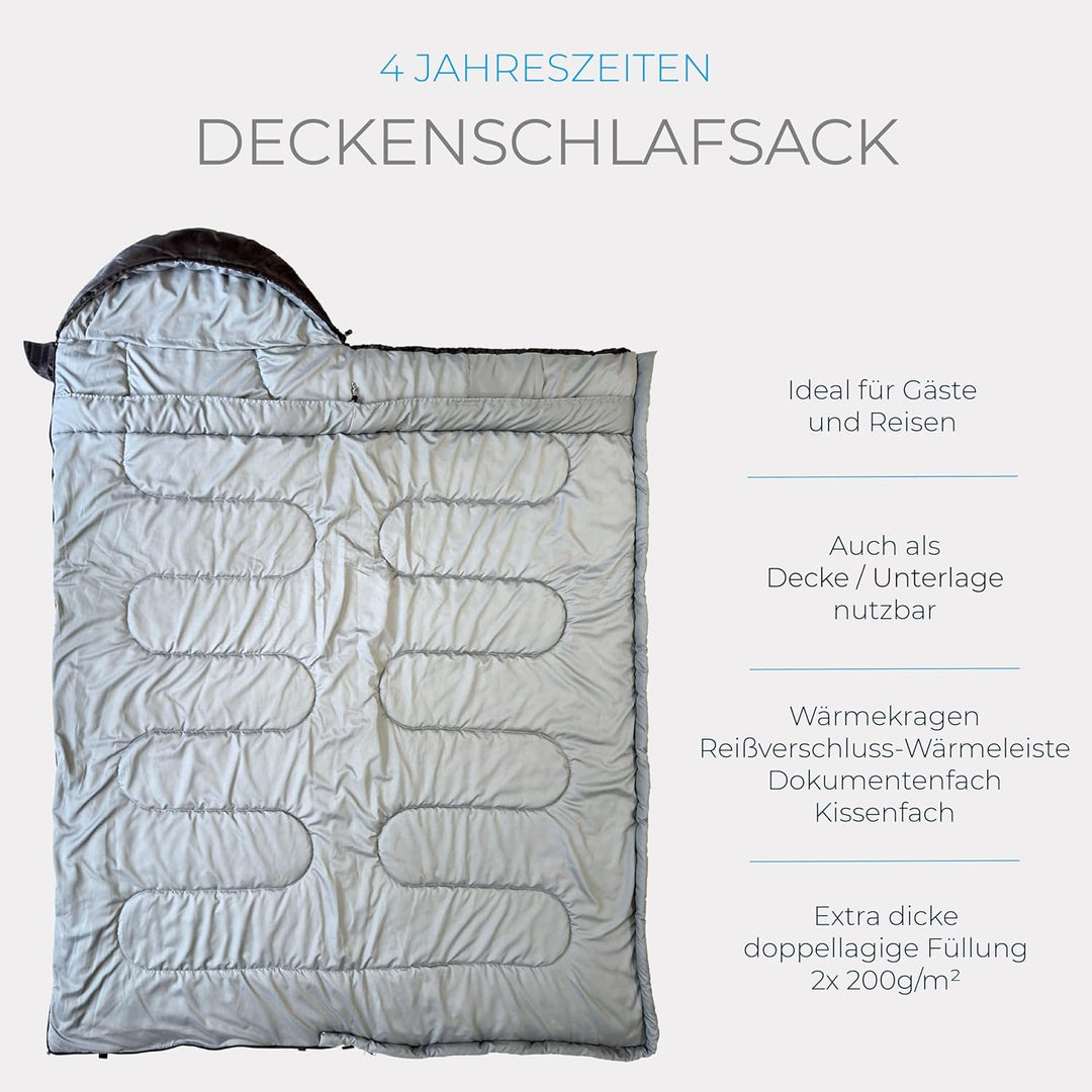 EXPLORER® EF-200 XXL Deckenschlafsack -18°C +3°C [400GSM] Schlafsack Gäste Decke 3-4 Jahreszeiten 22