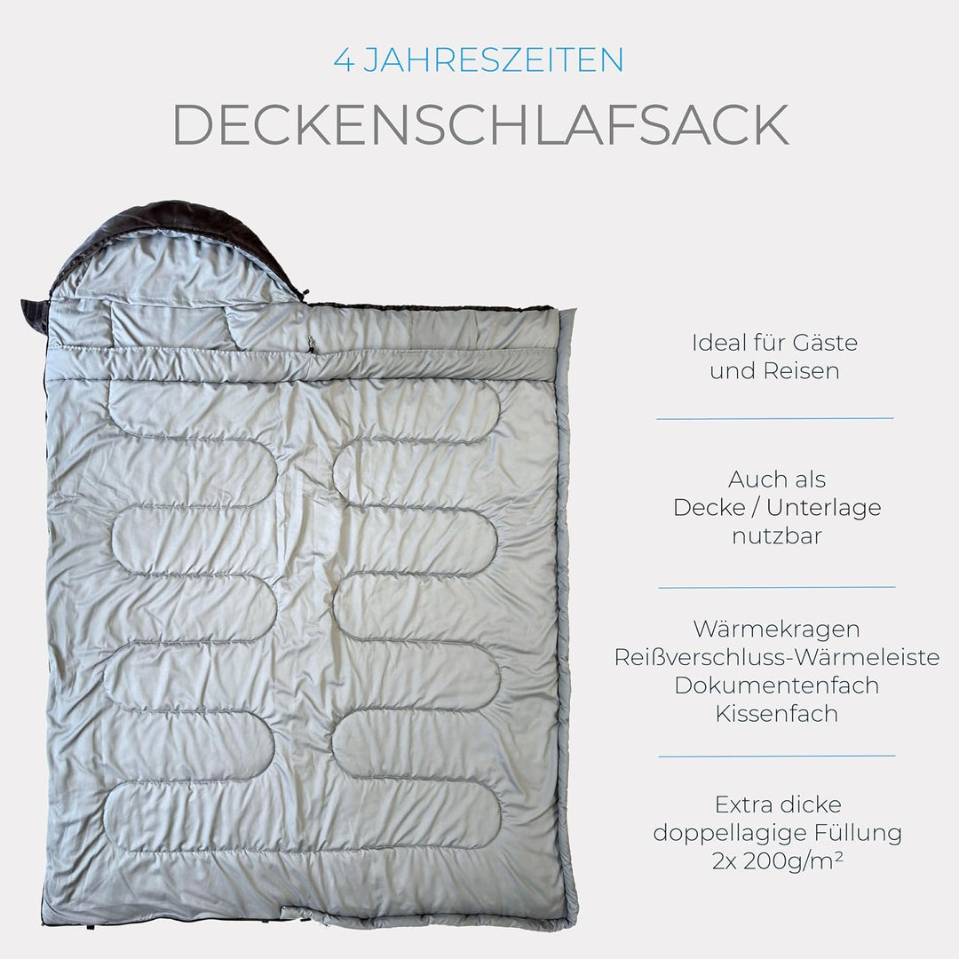 EXPLORER® EF-200 XXL Deckenschlafsack -18°C +3°C [400GSM] Schlafsack Gäste Decke 3-4 Jahreszeiten 22