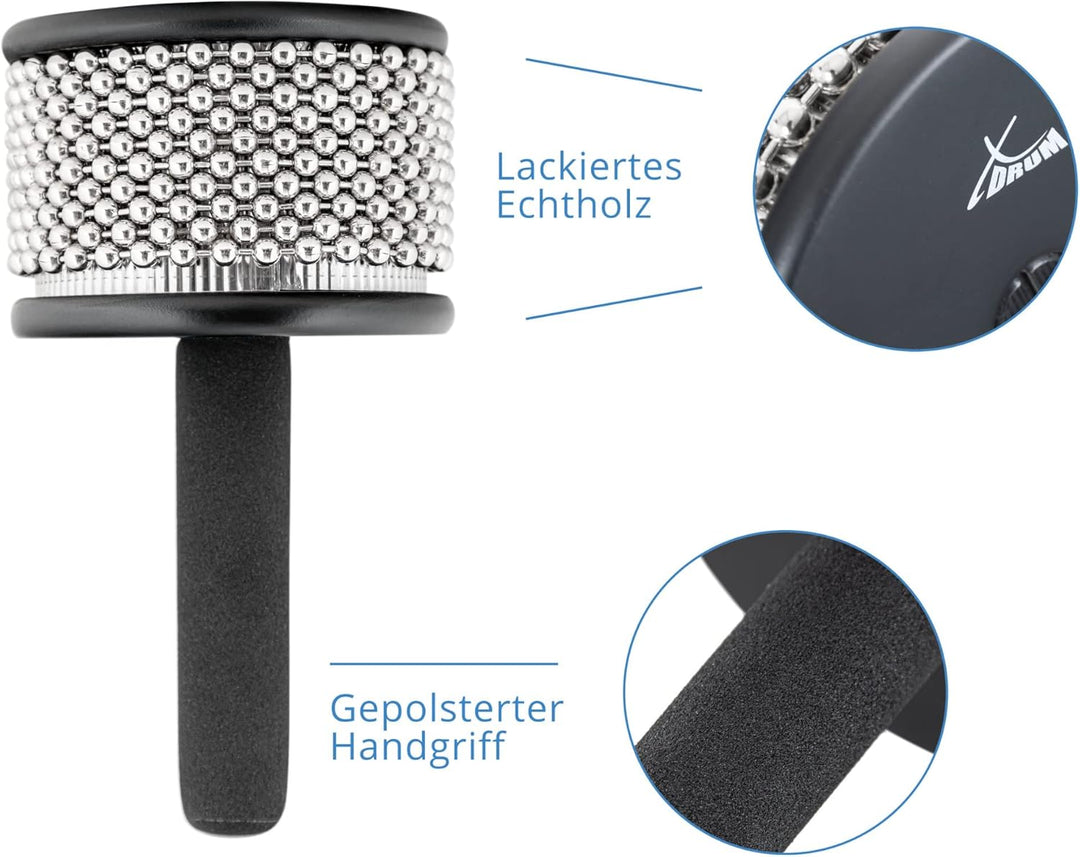 XDrum CB1-BK Cabasa Medium - Klassisches Rhythmusinstrument aus Holz - 10 Ketten à 34 Perlen - Mittl