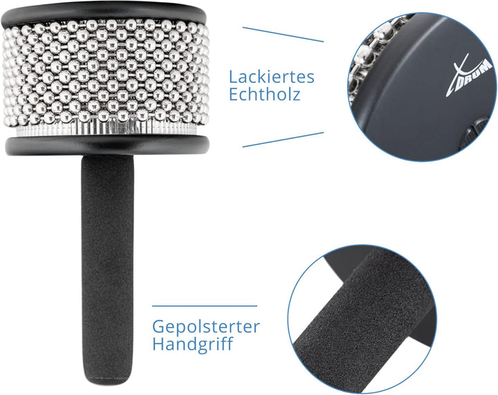 XDrum CB1-BK Cabasa Medium - Klassisches Rhythmusinstrument aus Holz - 10 Ketten à 34 Perlen - Mittl