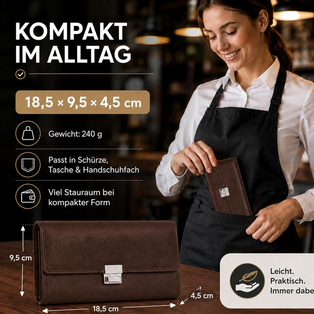 FLEXIBILITE®️Profi Kellner Geldbörse Profi Wasser Büffel [2025] Echt Leder RFID (18,5 x 9,5 x 4,5cm