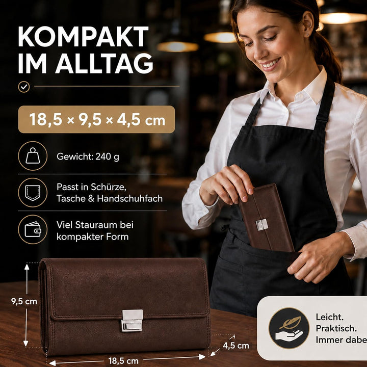 FLEXIBILITE®️Profi Kellner Geldbörse Profi Wasser Büffel [2025] Echt Leder RFID (18,5 x 9,5 x 4,5cm