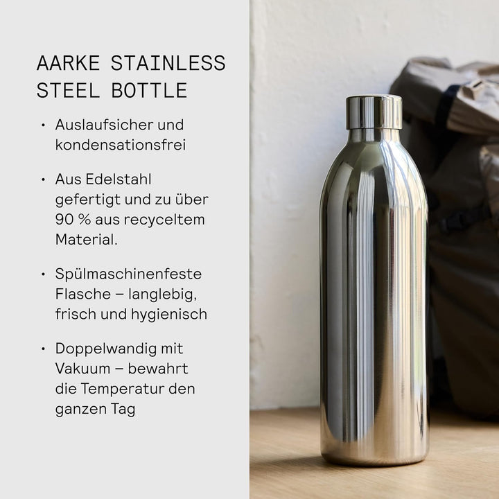 Aarke To-Go Bottle Edelstahl Trinkflasche für stille & sprudelnde Getränke, kompatibel mit Aarke Car