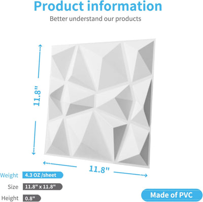 Art3d 33 Stück 3D Wandpaneele Diamant 30,5 x 30,5 cm matt schwarz, Hochsteifes PVC, Dauerhaft, Nicht