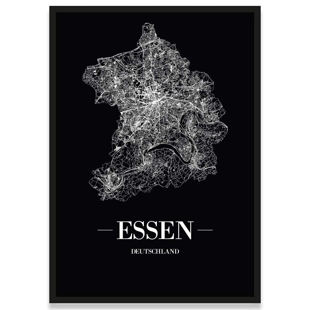 JUNIWORDS Stadtposter, Essen, Wähle eine Grösse, 40 x 60 cm, Poster mit Rahmen, Schrift A, Schwarz 4