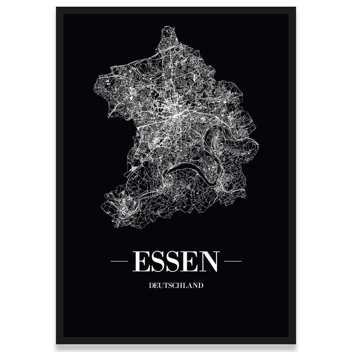 JUNIWORDS Stadtposter, Essen, Wähle eine Grösse, 40 x 60 cm, Poster mit Rahmen, Schrift A, Schwarz 4