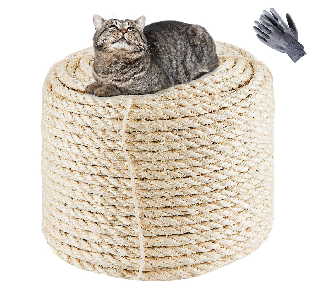 ilauke 60M Sisalseil für Kratzbaum 8mm, 100% Natur Sisal Seil mit Handschuhe, Weiss Hanfseil Sisal S