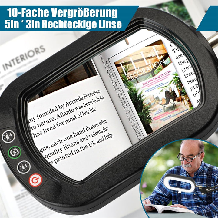 Veemagni 10X Rectangle Lupe mit Licht und Ständer, 5 Farbmodi stufenlos dimmbar, 2-in-1 LED beleucht