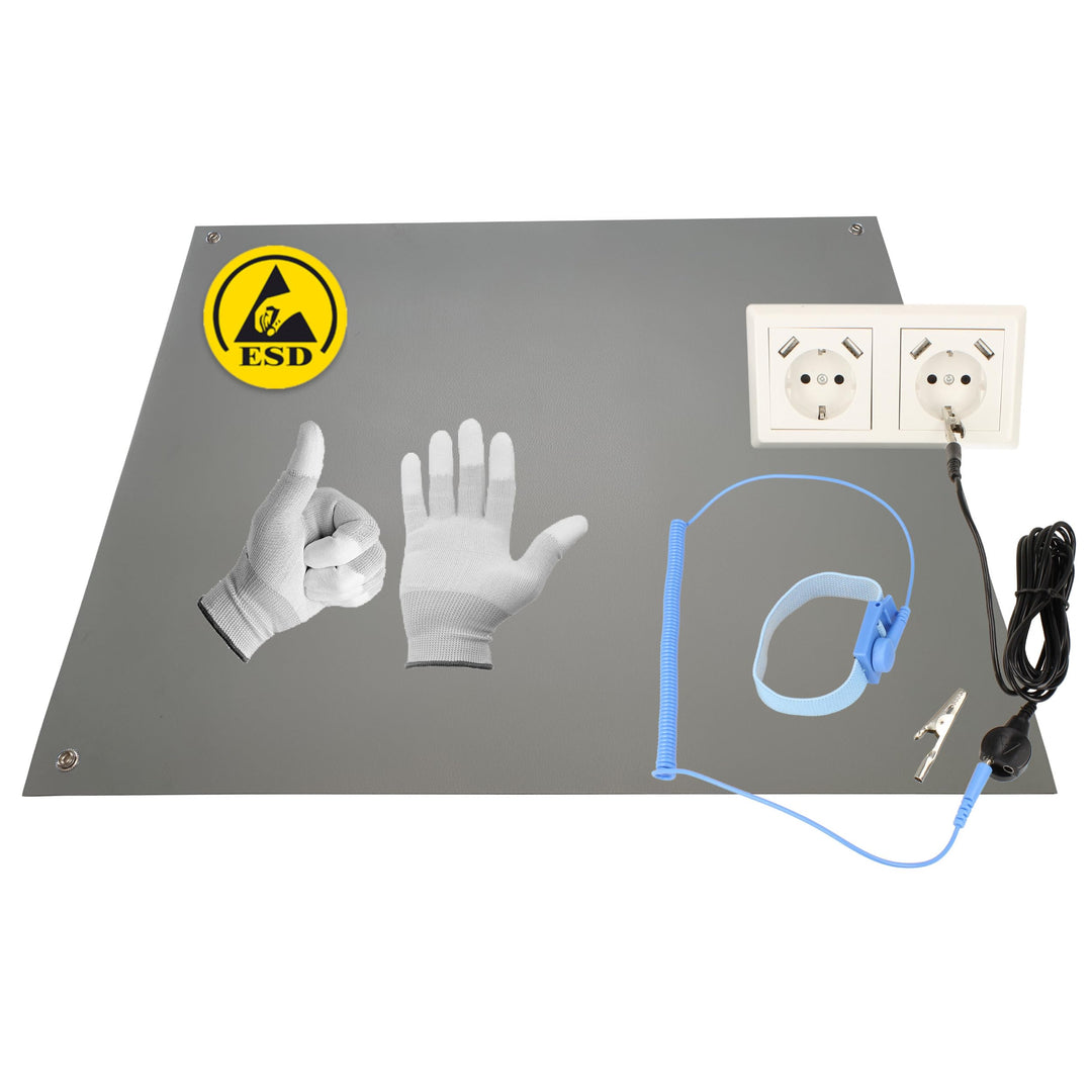 Minadax 80 x 60cm Antistatik ESD Computer Matte Tischmatte „Premiumqualität“ inkl. Manschette + 2,4m