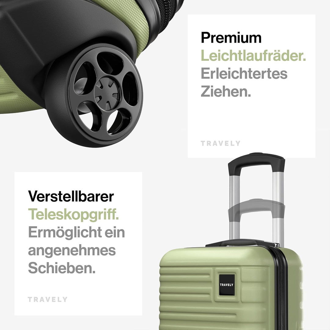 Travely Premium Handgepäck Koffer 40x30x20cm - passend für Ryanair, Lufthansa, Eurowings und co. I 2