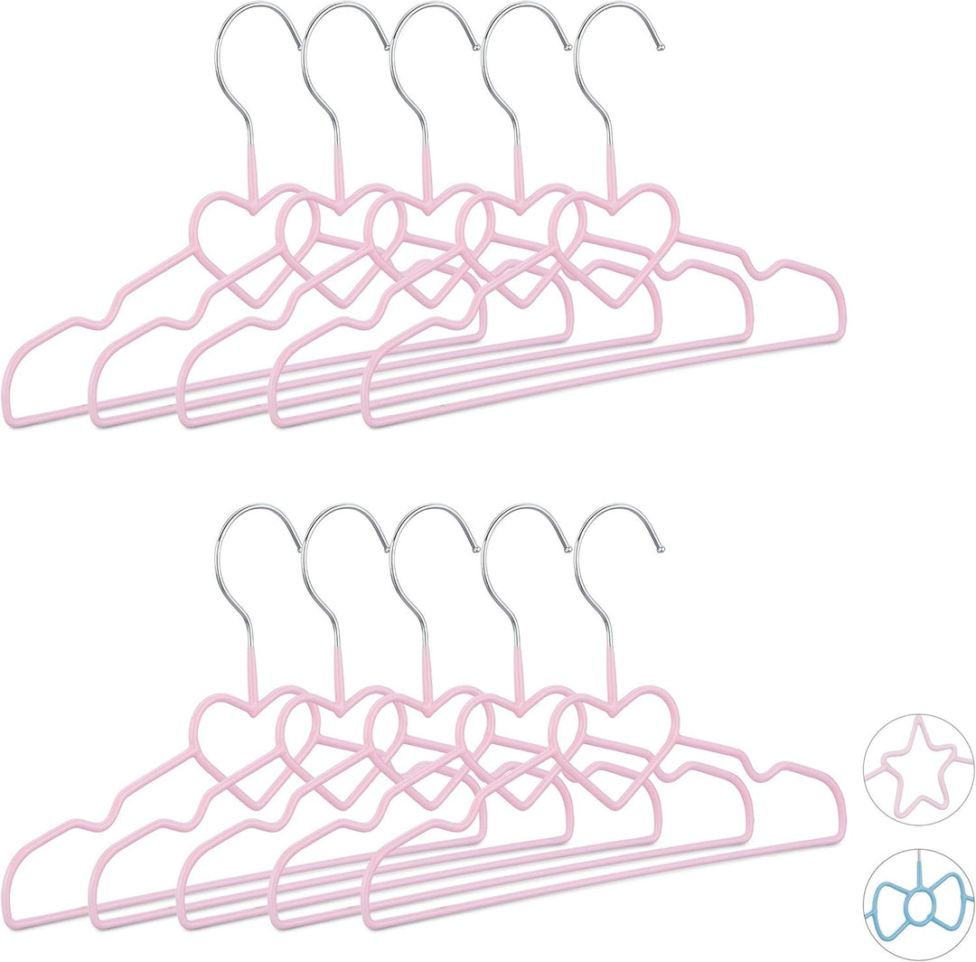 Relaxdays 20 x Kinderkleiderbügel Herz, Drahtbügel, Babybügel, dekorativ & platzsparend, Kinderbügel