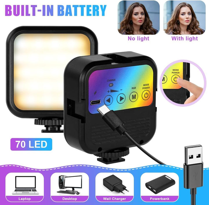 AXFEE LED Videoleuchte, Video Licht Dimmbare 3000K-7000K, Kamera Licht mit Telefonclip und Cold Shoe