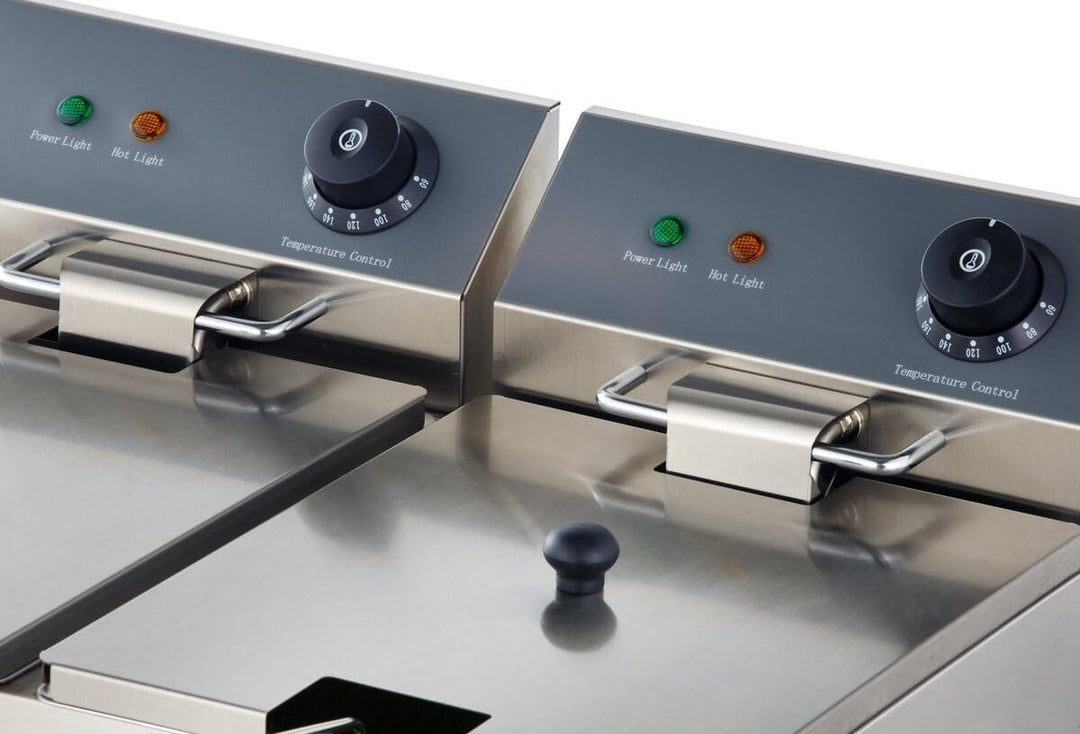 GastroHero Doppelfritteuse 2x6L I Edelstahl-Doppelfritteuse mit zwei Thermostaten und Überhitzungssc
