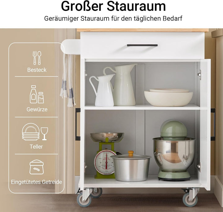 SoBuy FKW119-WN Küchenwagen mit Arbeitsplatte Servierwagen mit Rollen Rollwagen Küche Kücheninsel Kü