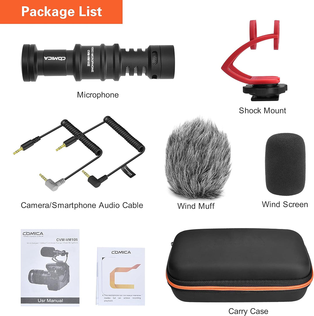 comica Kompaktes Kamera-Mikrofon CVM-VM10II Richtmikrofon mit Kondensator mit Wind Muff Mikrofon Car