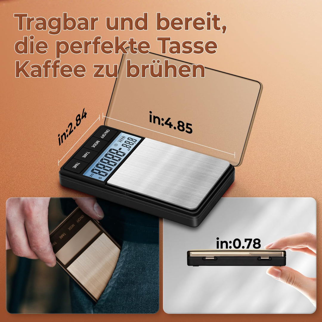 Kaffeewaage 1000g/0,1g, Espresso Waage mit Timer, Digitale küchenwaage,Barista kaffee waage,Coffee S