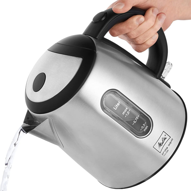 Wasserkocher - MELITTA - Prime Aqua mini Top, Edelstahl, 1,0 L, 2200 W, externe Wasserstandsanzeige,