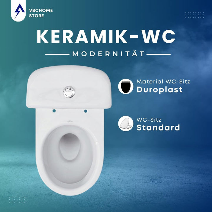 VBChome Stand- WC Toilette Keramik Komplett -Design- Set mit Spülkasten WC- Sitz aus Polypropylen fü