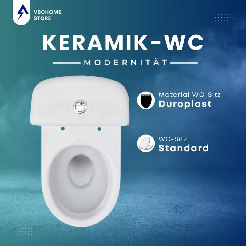 VBChome Stand- WC Toilette Keramik Komplett -Design- Set mit Spülkasten WC- Sitz aus Polypropylen fü