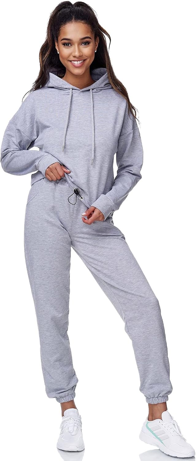 Tazzio Damen Jogginganzug Trainingsanzug Sport Freizeit Hoodie & Jogginghose F200 S Grau, S Grau