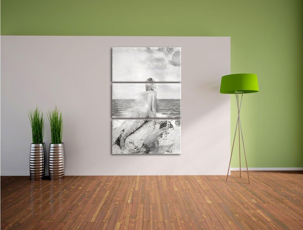 Pixxprint Traumhafte Meerjungfrau als Leinwandbild/Grösse: 3 Teilig (120x80) cm/Wandbild/Kunstdruck/