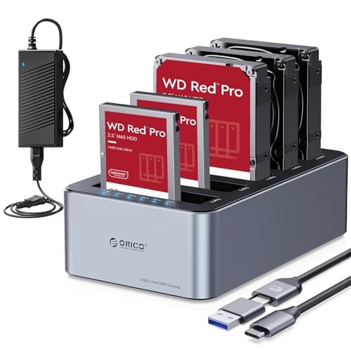 ORICO Aluminium Clone HDD Docking Station, 5 Bay Festplattengehäuse USB 3.2 Gen 1 für SATA 2,5/3,5 Z