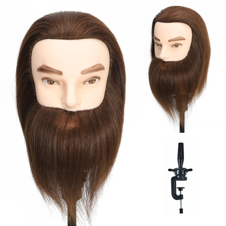 Männlicher Mannequinkopf, 100 % Echthaar mit Bart 30,5 cm, Trainingskopf, Kosmetologie, Puppenkopf,